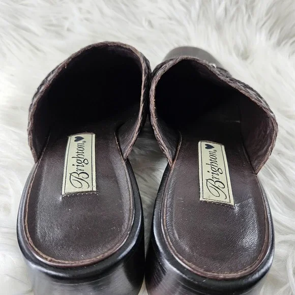 Brighton Franki Mules Womens 8 Brown Leather Croc Alligator Embossed Woven Charm - Picture 6 of 13